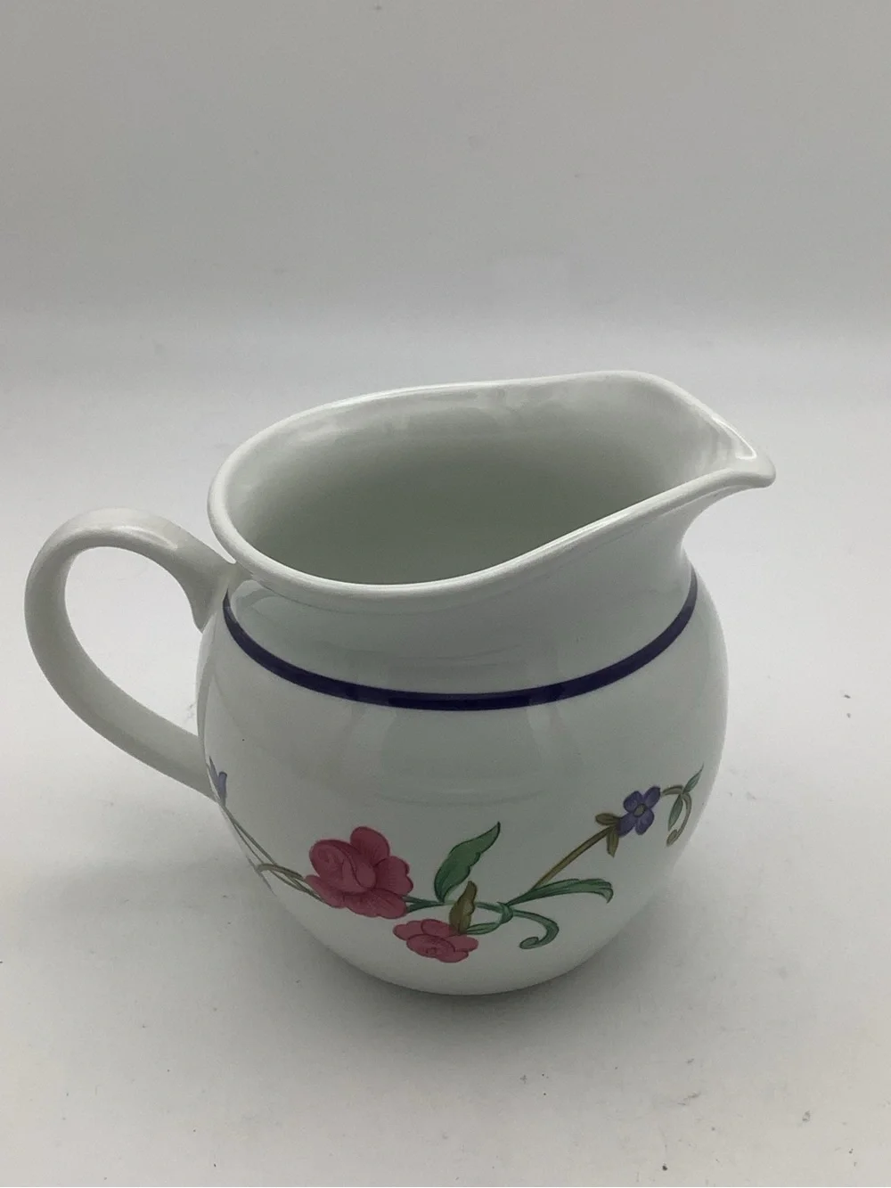 Lenox Rose Garden White Ceramic Creamer with Pink and Purple Floral Motif